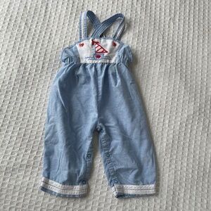 VTG Carters Light Blue w/Boat and Heart Overalls - 18M